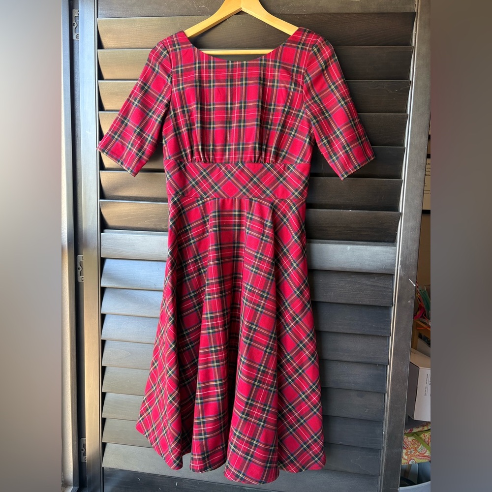 Hell Bunny Red Plaid Dress Small Short Sleeve Tartan Rockabilly Retro